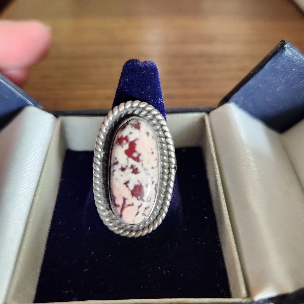 Vintage Sterling Silver Ring With Oval Jasper Stone Rope Design For Women Size 79$